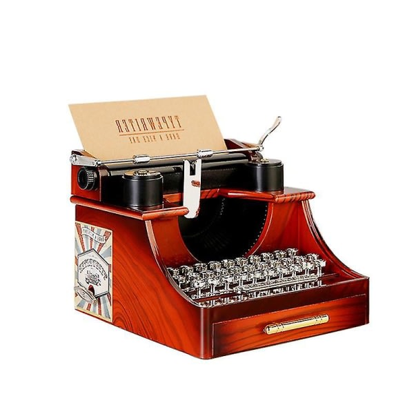 Wood Hand Crank Classic Typewriter Model Music Box Wood Metal Antique Music Box Christmas