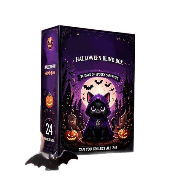 Halloween Sort Kat Nedtællingskalender – Overraskelses Blind Boks Halloween Black Cat (Flat Design)