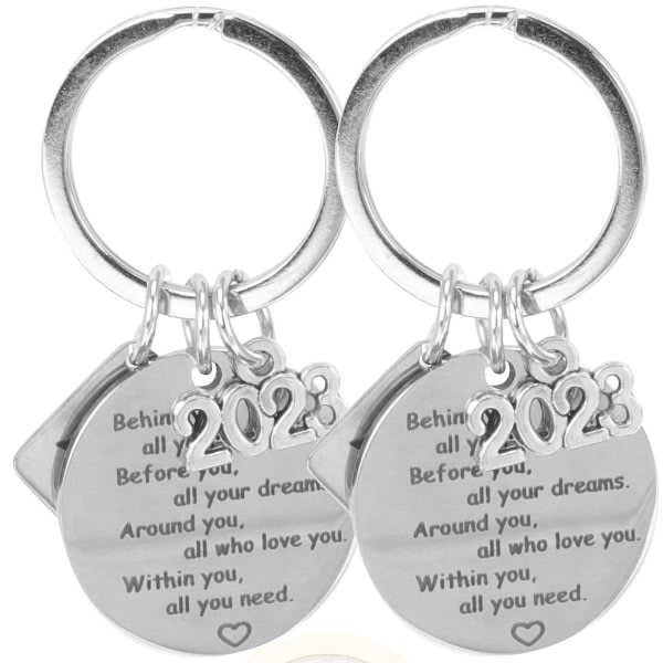 2pcs Christmas Gifts Graduation Party Accessories Inspirational Keychains for Graduates 2023 Key Holder Class of 2023 Keyrings（5x2.4cm，Silver）