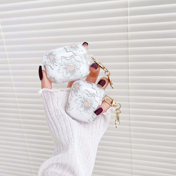 Skal för AirPods 4:e generationen med nyckelring + rengöringskit, Sött Transparent Glitter Blommigt Skyddande Hörlursfodral, Mjukt Transparent