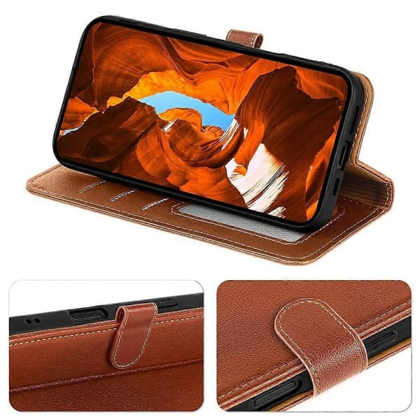 Compatible Case Compatible with Xiaomi Redmi 15 5G RFID Wallet Litchi Texture Leather Phone Case Magnetic Closure Brown