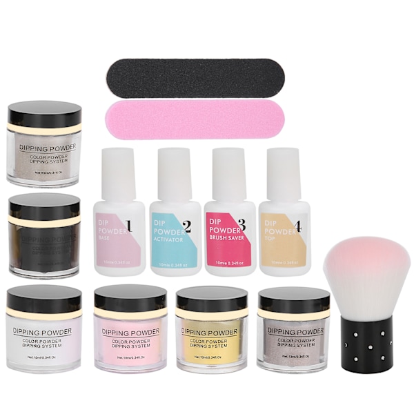 Nageldippningspulver Set Nagelkonst Pulver Topp Baslack Gel Dammborste Manikyrverktyg SetK1215