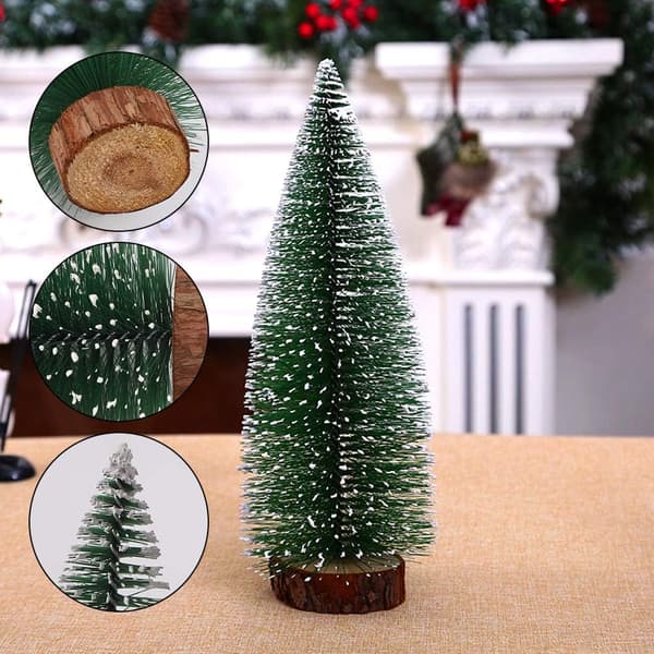 Small Snow Christmas Tree 5 Pcs Artificial Frosted Trees and 1M String Lights Mini Ornaments Tabletop Trees Plastic Winter DIY Crafts