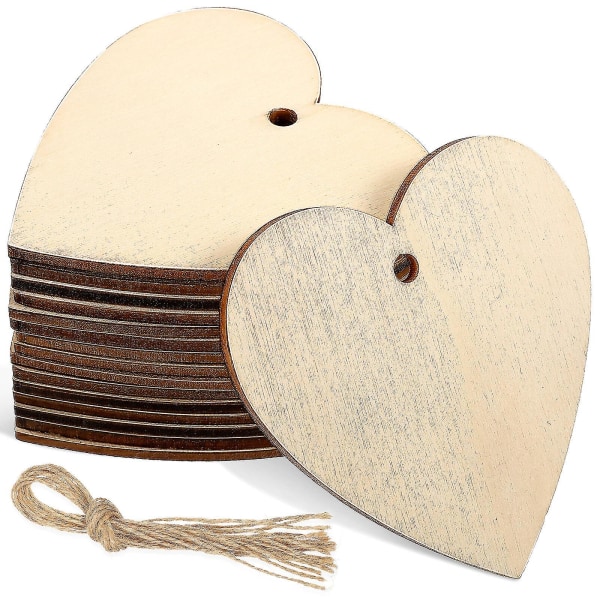 50 st trähjärtan målningsbara träutskärningar Oavslutade trähjärtan hantverk Hänghängen med rep