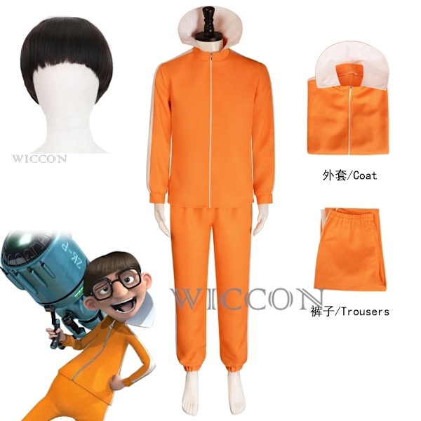 Elokuvavektori cosplay-asu oranssi takki housut lasit asukokonaisuus Spongebob-peruukki Halloween-asusetti juhlasetti S-WELLNGS S S Costume and wig