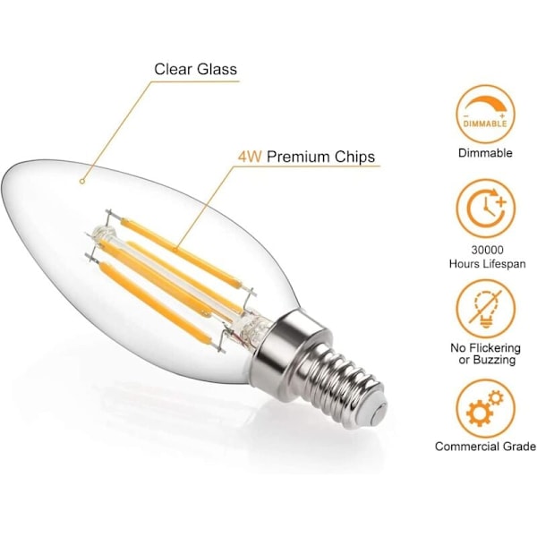 Små Skruv-på LED-lampor, 10-pack E14 Ljuslykta Dimbar, Glödlampor 40W E14/SES Ekvivalent, 220V, Varmvit 2700K, FanciBuy