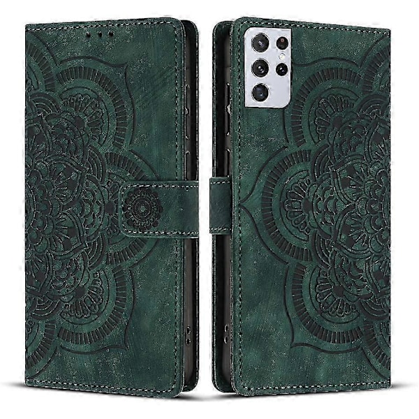 Frostat Läderfodral för Mandala Emed Retro Telefon Gree{ee} Green For Samsung Galaxy S21 Ultra 5G