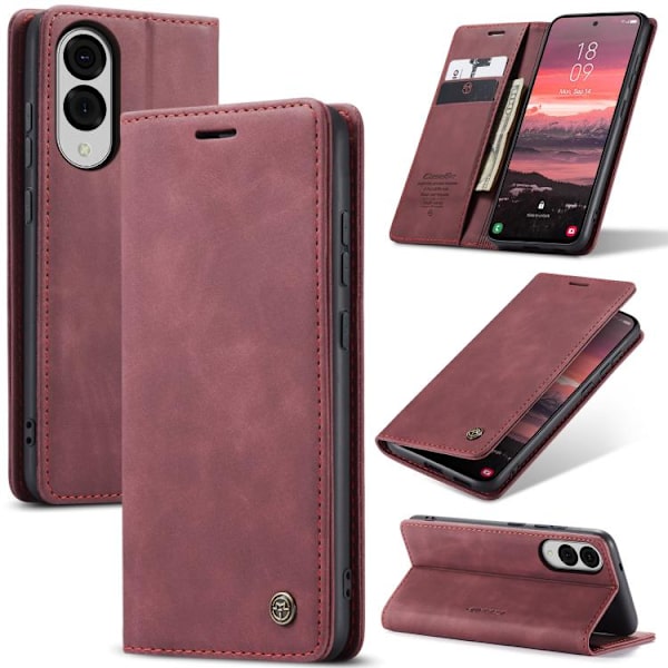 Samsung Galaxy S25 Edge 5G -kotelo CaseMe 013 Monitoiminen vaakasuora läppä nahka[ee] RED