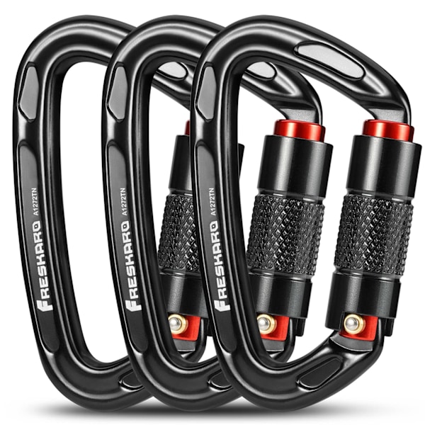 Klatrekarabin, automatisk låsende karabiner, 25kN-2550kg, stor 10cm, sort og grå