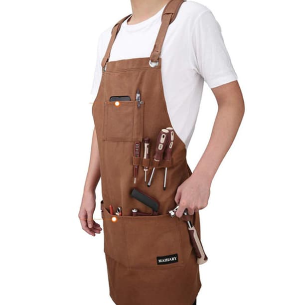 Welding Apron with 6 Pockets, Flame Retardant Heat Resistant Leather Work Apron, Carpenter Apron for Men for Blacksmith, Mechanic