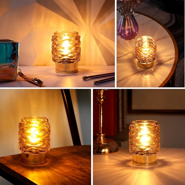 LINEWAY Batteridriven Lampa med Timer, Sladdlös Liten Bordslampa Batteridriven Lampa för Heminredning, Dekorativ Glaslampa för Sängbord, Amber