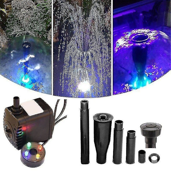600l/h 4 LED Elektrisk Vattenpump Fontän Liten Fontän Utomhus Trädgård Fiskdamm [kk] EU Plug