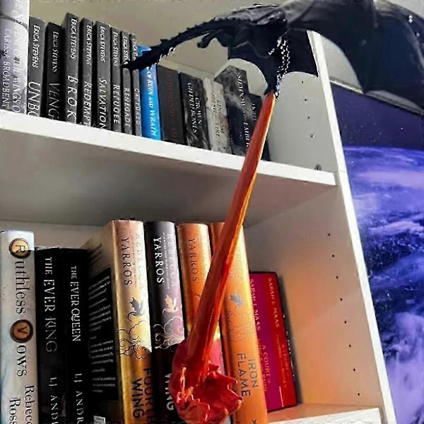 Dragon Book Nook, Dragon Flame Book Nook, Dragon Bogstøtte, Dragon Dekoration red flame with light