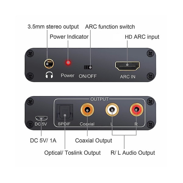 kompatibel Arc Audio Extractor Dac Arc L/r Coaxial Spdif Extractor Return Channel Converter For He