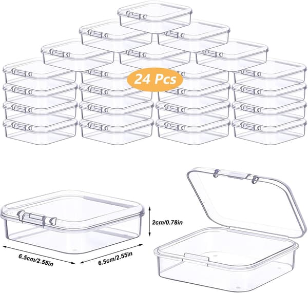 Liten förvaringslåda med lock 6,5x6,5x2cm Transparenta plastpärlbehållare Mini rektangulär organiseringslåda för tillbehör 24-pack