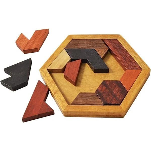 Sekskantet Tangram Træpuslespil til voksne og børn - Hjernespil