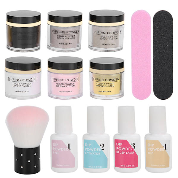 Nageldippningspulver Set Nagelkonst Pulver Topp Baslack Gel Dammborste Manikyrverktyg SetK1215