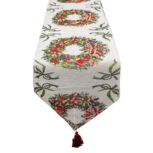 Julbordslöpare Krans Vävd Lång Bomull Linne Vävd Bordslöpare med Fransar för Festlig Hem Julbordsdekoration, 180cm x 35cm