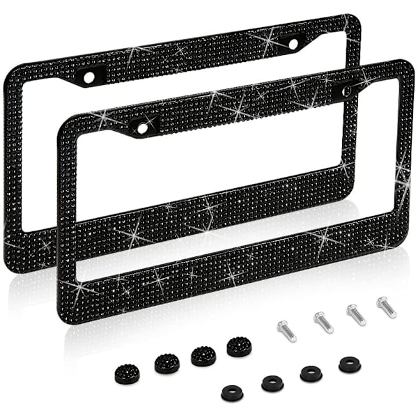 2-pack svarta bling registreringsskyltshållare, strass registreringsskylt
