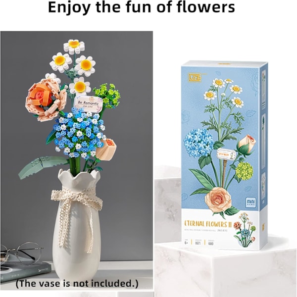 Mini Brick Blomsterbukett Byggsatser, Konstgjorda Blommor, DIY Unik Heminredning, 680 Bitar Botanisk Samling för Åldrar