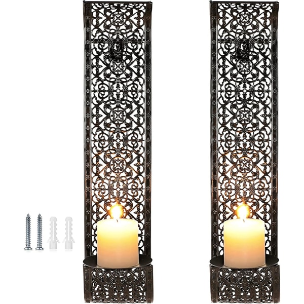 2st Väggmonterad ljusstake genombruten järnljusstake Vintage dekoration ljusstake votiv eller pelare (svart)