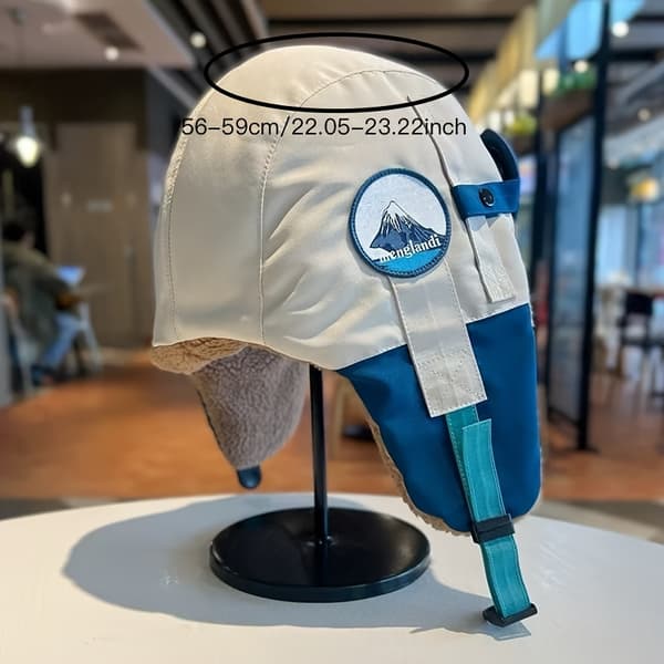 Vintermössa med skyddsglasögon - Tjockt foder, Öronlapps-bombermössa för skidåkning & cykling, Vindtät & Varm Blue (hat Circumference 56-59cm)