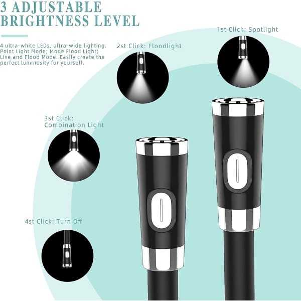 LED läslampa, nacklampa Handsfree Flexibel runt nacken Batte{EE}