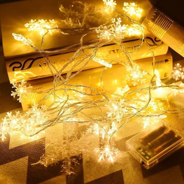 1,7 cm Snowflake LED Warm String Lights, 6 m 40 LED, USB/Battery Powered, Camping & Christmas Decoration 6m