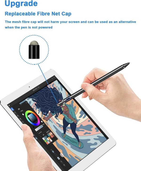 2-i-1 Aktiv Stylus Pen til iOS Android Tablets iPad Air Pro Mini Huawei Samsung Kompatibel Sort Genopladelig Digital Blyant