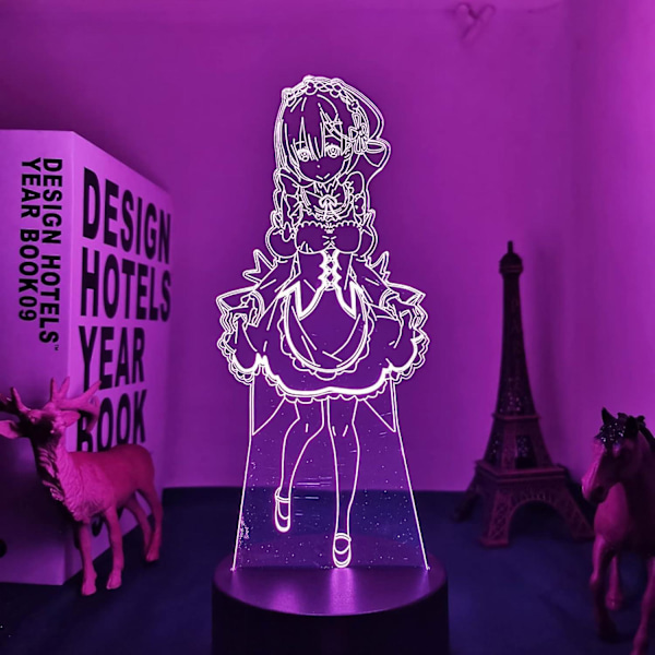 HKK Shen 3D Lampe Anime Re Zero Starting Life In Another World Natlampe til Børns Soveværelsesindretning Fødselsdagsgave Re Zero Rem Led Natlampe