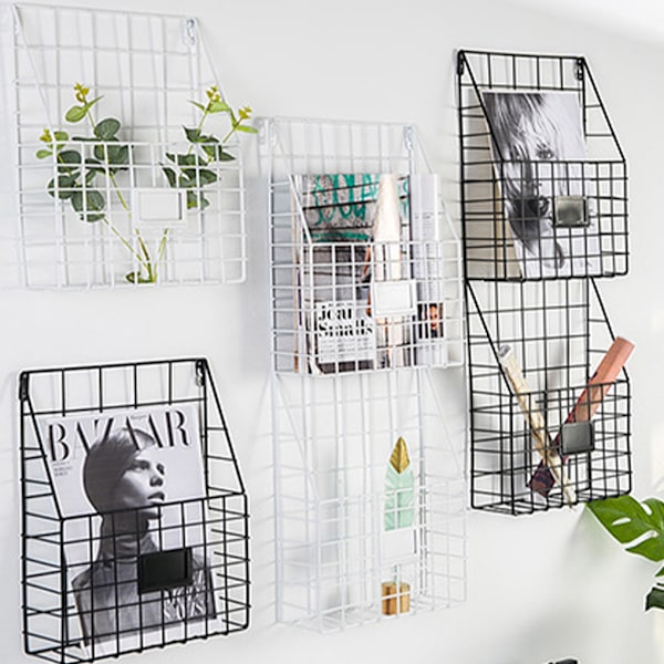 Väggkorg i järn för tidningsförvaring, enkel installation