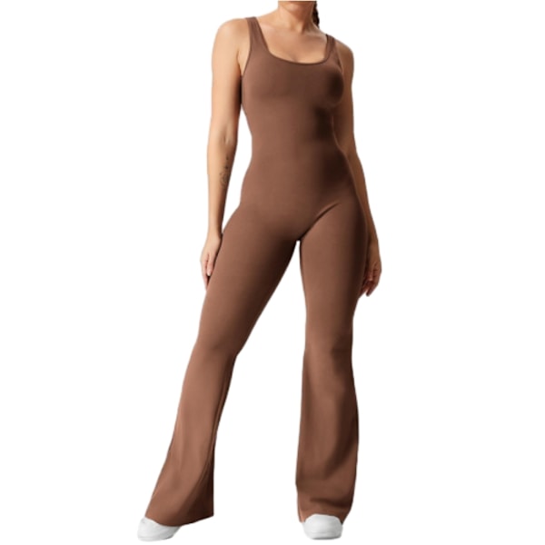 Dame Tracksuit Sexy Rygfri Gym Bodycon Scrunch Butt Yoga Romper Brun brown S