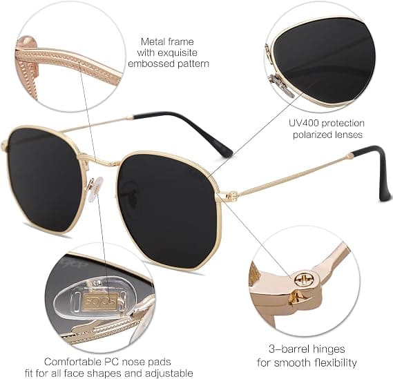 Firkantede polariserte solbriller for kvinner og menn, små sekskantede polygonale nyanser