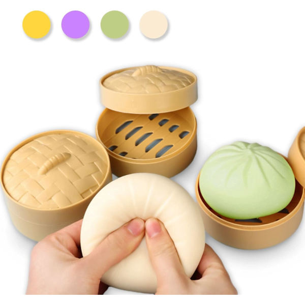 Stressbollar Leksaker - 4-pack Stora Ångfyllda Dumplingbullar, Sq
