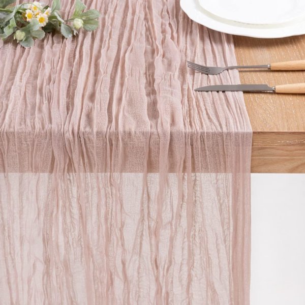 Bohemian Fabric Table Runner, Rustic Wedding Decoration, Light Pink, 90x400 cm