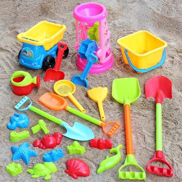 Rantaleluautosetti lapsille hiekan kaivamiseen lapiolla ja ämpärillä D-19 Piece Set