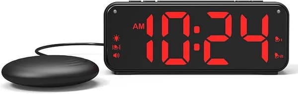 This alarm clock has a very high volume and bed vibration function, making it ideal for elderly people or those who sleep heavily.
