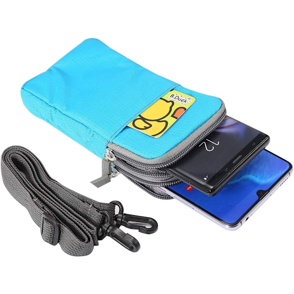 Mobiltelefon midjeväska, crossbody mobiltelefonväska, utomhus rese nylon axelväska, med bältesögla karbinhake himmelsblå sky blue 9*16.5*3.0CM