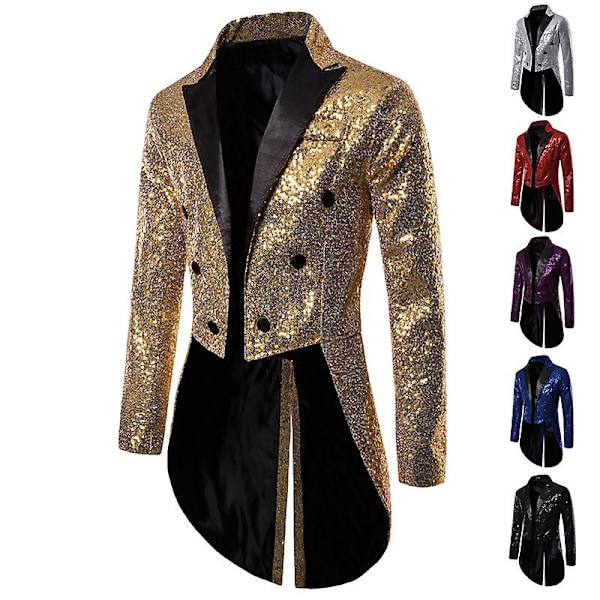 Herrar Glittrande Sekvens Blazer Jacka Nattklubb Prom Kostym Blazer Suit Homme Sångare Scenkläder Smoking Ny Guld Gold 2XL