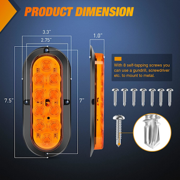 6\" Oval Amber LED Baklyktor för Trailers 2 st 10 LED Vattentäta Tour K