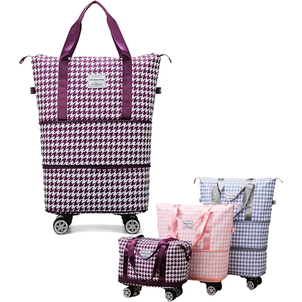 Reiseveske med hjul, sammenleggbar helgeveske kabinbagasje for menn og kvinner (Purpurrød){EE} Purple red
