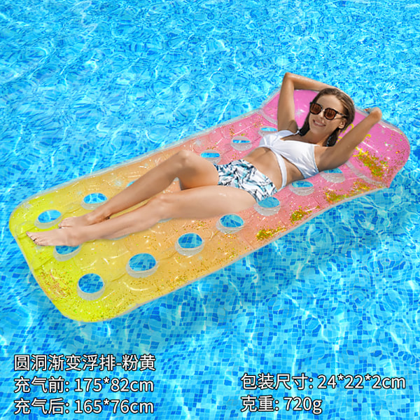 Ny oppblåsbar flytende rad utendørs sammenleggbar ryggstøtte klemme nett flytende seng vann oppblåsbare forsyninger lenestol flytende seng floating row pink yellow gradient EU patent CE certification