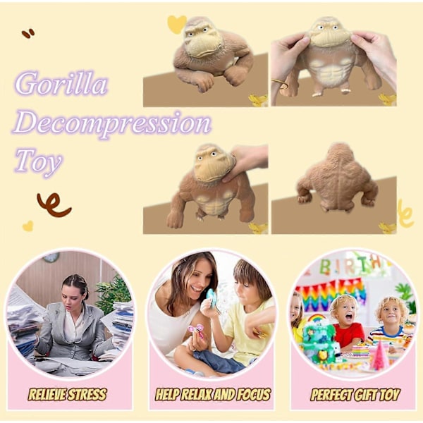 Stretchig Lim-Sandfylld Gummi Gorilla, Latex Gorilla Mjuk Avkopplingsdocka Leksak, Squishy Apa Leksak, Djur Hög-Elastisk Stretchbar, Avkoppling
