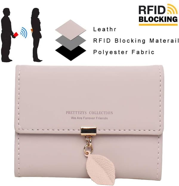 Ægte læder kortholder til kvinder, RFID-blokerende kortholder, lynlåspung Rosé 2
