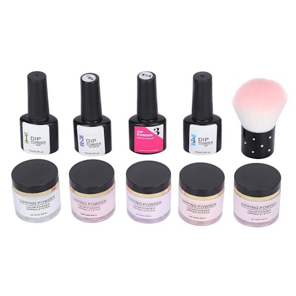 10 st Nageldippningspulver Set Nagelkonst Pulver Topp Baslack Gel Borste Manikyrverktyg (C Set){EE}