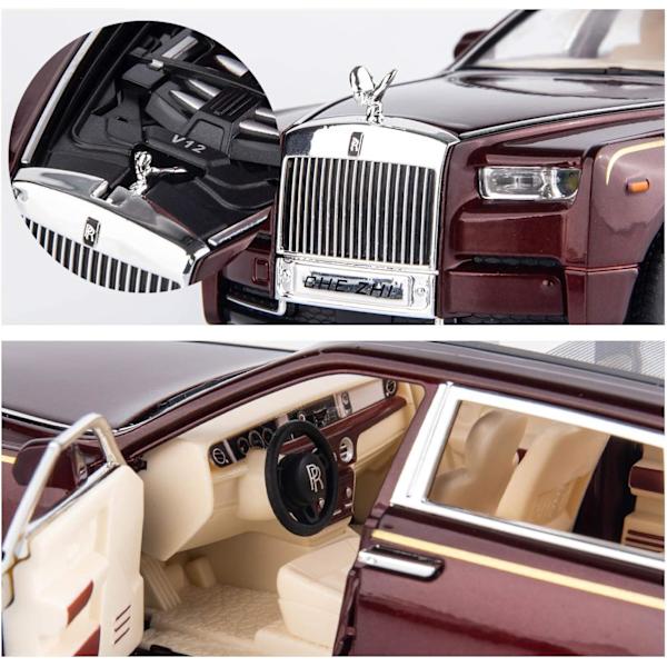 SAYTAY 1/24 Rolls-Royce Phantom -automalli, sinkkiseoksesta valmistettu vedettävä leluauto äänellä ja valolla lapsille, pojille ja tytöille, lahja (Punainen) ST-001{EE}