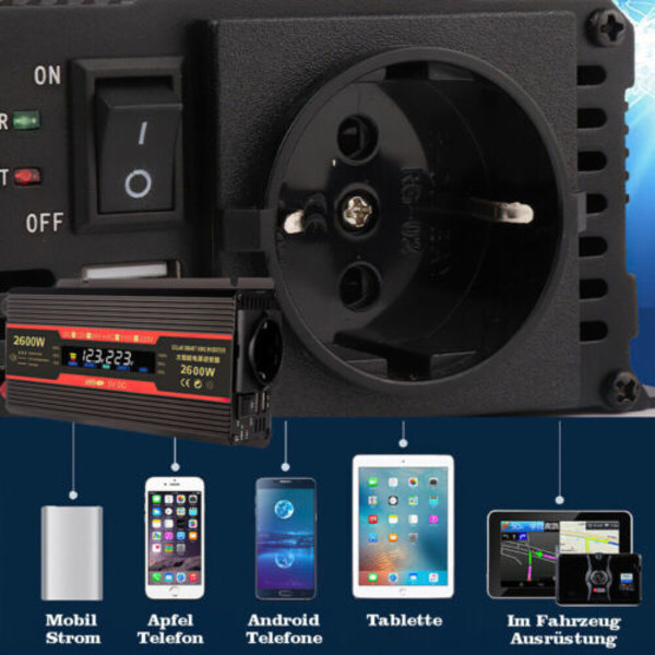 Spänningsomvandlare 6000/8000W 12V-230V Inverter Växelriktare med 2 USB EU; Ren Sinus 2 USB Spänningsomvandlare 8000W/4000W Inverter 12V 230V