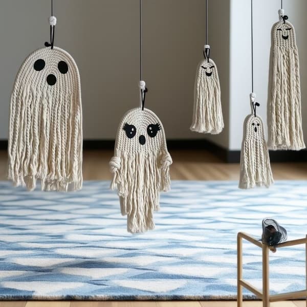 Håndvevd Spøkelse Bomullstau Hengende Dekor – Halloweenfest Boho Makramepynt Ghost 2