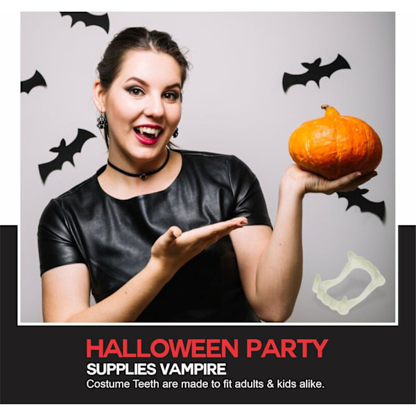 Vampyrtann Glow-in-the-Dark Vampyrfanger Voksne Kunstige Tenner Halloween Klesopp Halloween Vampyrtannregulering Perfekt