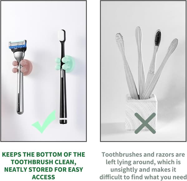 Silicone Toothbrush Holder 6 Pcs Multifunction Hook Razor Holder Waterproof Self-Adhesive Wall Mounted Single Hook for Wall or Glass for Hanging White